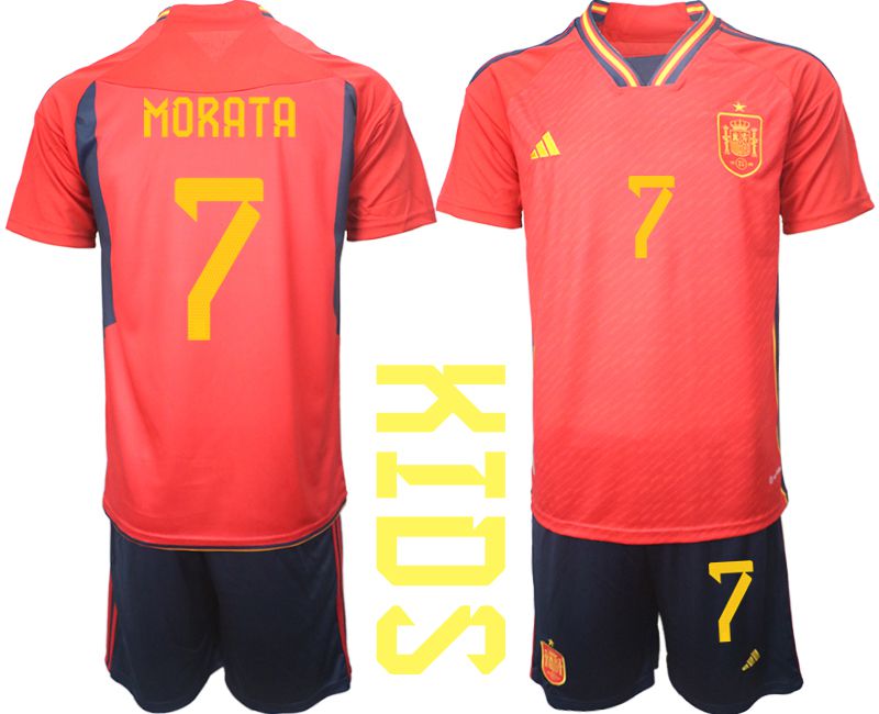 Youth 2022 World Cup National Team Spain home red #7 Soccer Jersey->youth soccer jersey->Youth Jersey